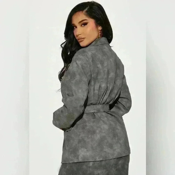 Cool Girl Washed Faux Leather  Blazer - Grey 1XL 14 - 16 - Picture 3 of 3